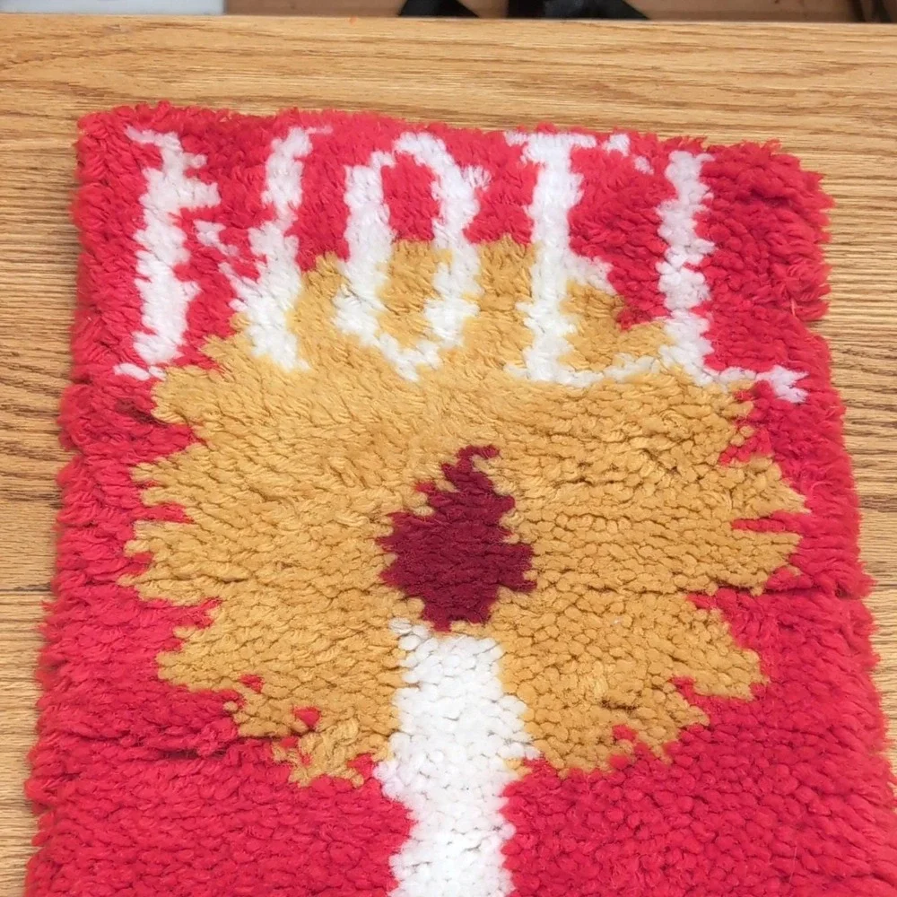 Noel Wall Hanging Latch Hook Handmade Candle Holly Christmas Decor Yarn Canvas